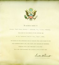 Certificate of Memorial, PFC Williams